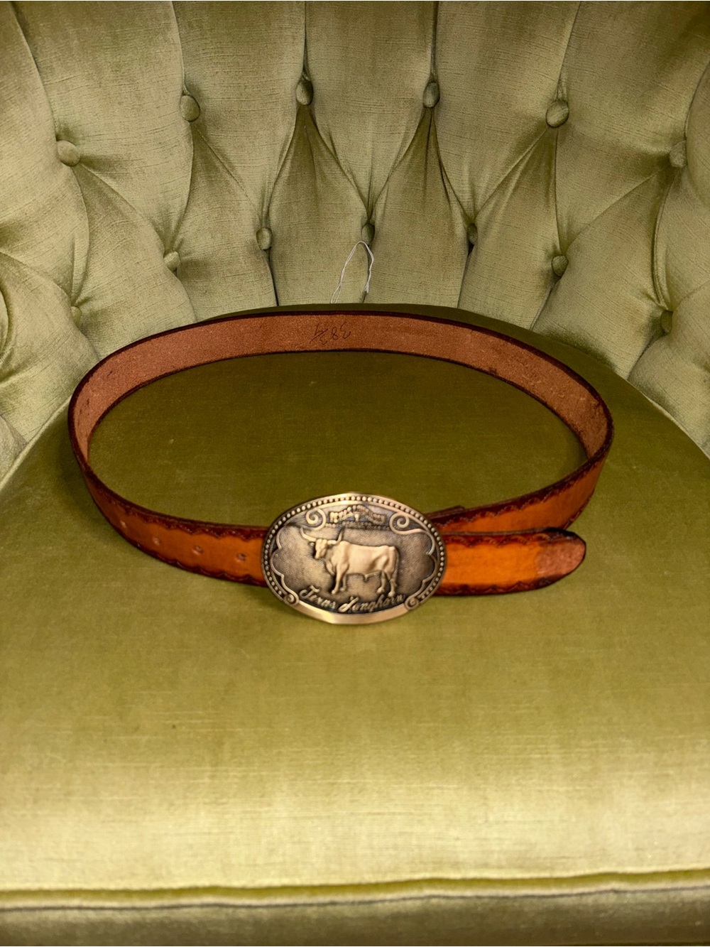 Texas Longhorn Cattle Breed Tony Lama Solid Brass Vintage Belt Buckle Size 38 - Picture 3 of 9